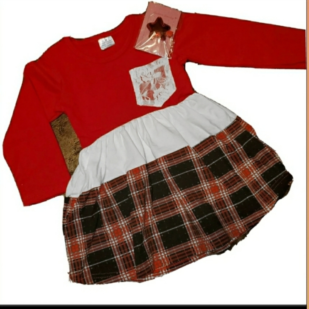 Christmas Girls long sleeve red plaid dress NWT 3T